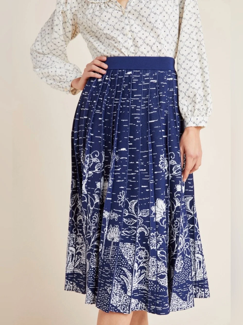 Anthropologie Haven Pleated Knit Midi Skirt